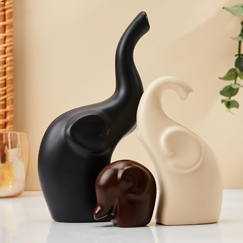 Amazon Basics Home Décor Elephant Family Matte Finish Ceramic Fantasy Figures(Set of 3 Piece,Multicolor)