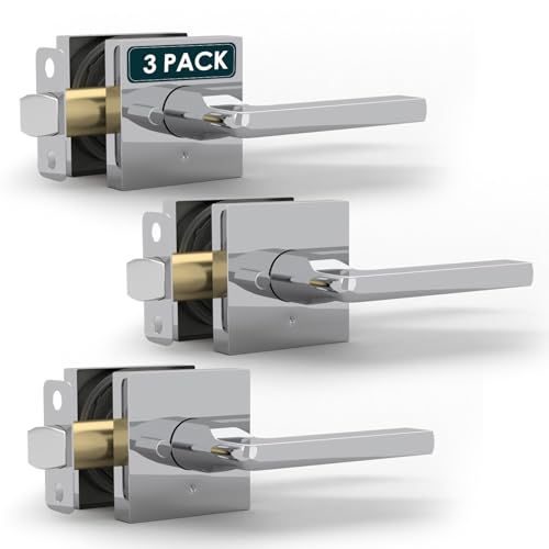 Image of Mega Handles Prime Privacy Door Handle - 3 Pack Reversible Chrome Door Handles, Heavy Duty Bed & Bath Door Handles with Privacy Door Lock, Fits All Standard Doors - Polished Chrome