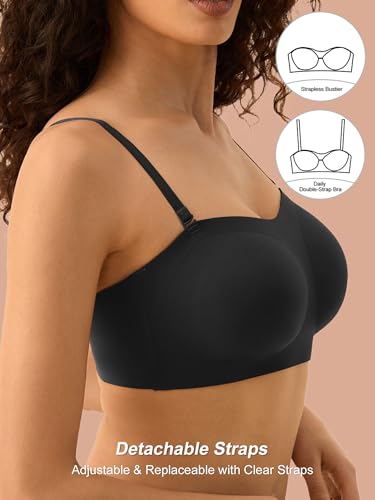Image of Strapless Bras for Women - Wireless Seamless Tube Top Bra, Anti-Slip Lightly Padded Bandeau Bralette (L, Pure Black)