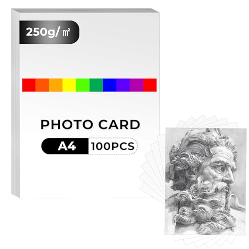 100 Blatt Weißes Kartonpapier A4, Fotokarton A4, Weisser Bastelkarton 250g/m², DIN A4-21 x 29,7 cm, Dickes Druckerpapier für Einladungen, Fotografie, Hochzeit, Karton, Basteln, Präsentationen