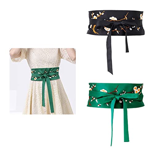 Women's Waist Belt Tie Belt Wrap Belt Girdles Embroidered Flower Wide Belt for Dresses Kimono Gown, Green, 235cm4