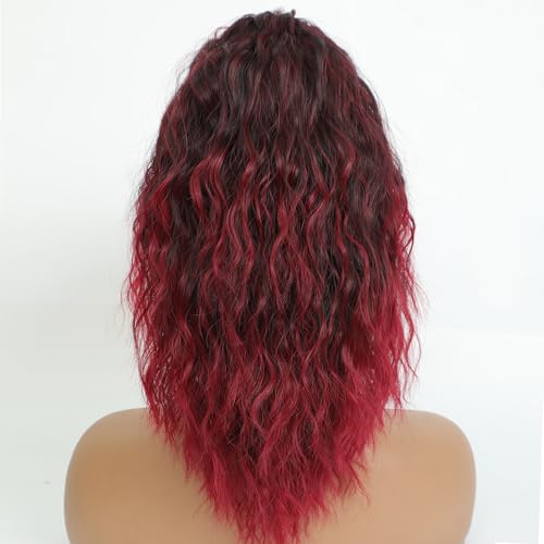 Image of Claw Clip Ponytail Extension 16In Wavy Curly Hair,Ombre Burgundy