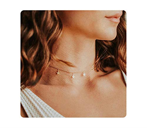 S.J JEWELRY Women Simple Delicate Full Moon 14K Gold Plated/Rose Gold/Silver Plated Layered Pendant Handmade Star Chokers Necklaces2