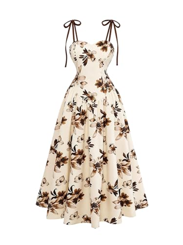 Image of SHENHE Women's Floral Bustier Corset Dress Tie Shoulder Smocked Flowy Boho Long Dress Sundress