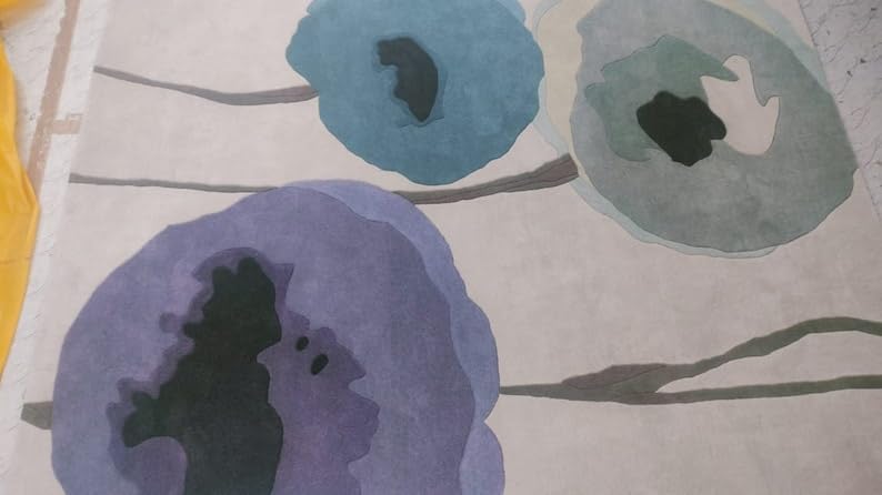 Poppies Handmade Tufted Rug Purple and Beige 100% Woolen Rug Large Rug Area Rug Room Living Room Kitchen & Dining Room Rugs 6x9 ft (10x10 ft)