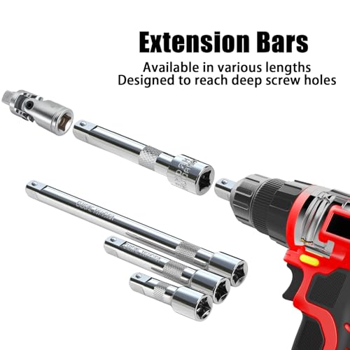 TXXATX 1/2" Extension Bar Set - 3pc Wrench Extender, 75mm, 125mm, 250mm Drive, Chrome Vanadium Steel Impact Socket Set - Image 4