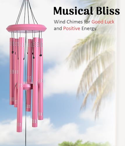 Image of ZAICUS Pink Metal Wind Chime for Home & Garden, Outdoor Wind Bell with Hanging Love Quote Pendant, Decorative Wind Chimes for Balcony Decor