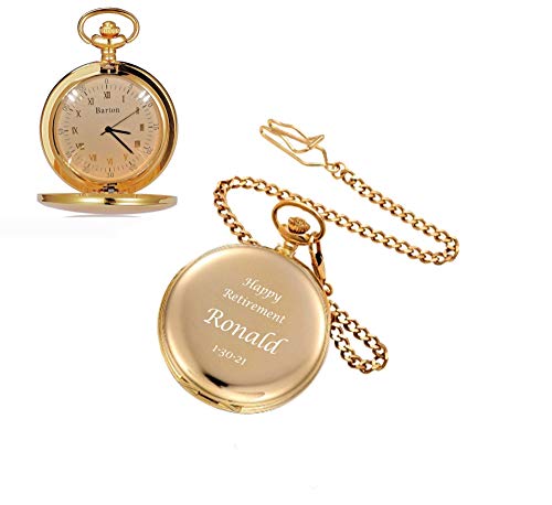Personalized Quartz Movement Gold Pocket Watch For Men Custom Engraved Free With Gift Box - Ships From Usa #TOP2