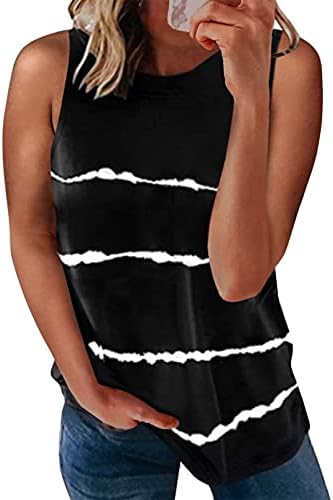 SHEWIN 2023 Womens Summer Crewneck Sleeveless Basic Tank Tops Casual Soft Striped Print Camisole Shirts Cute Tops Loose Fit,US 12-14(L),Black