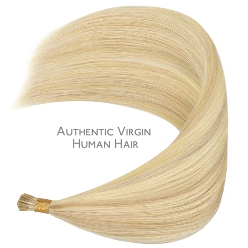Image of WENNALIFE I Tip Hair Extensions Human Hair, 50g 50s 18 Inch Light Blonde Highlighted Golden Blonde Remy Itip Human Hair Extensions Invisible Itips Straight I Tips Fusion Extensions Real Human Hair