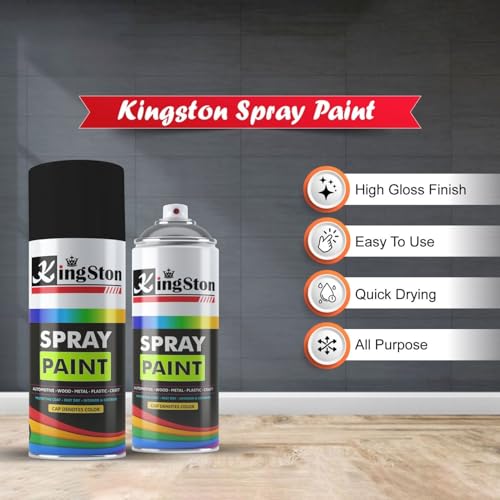 Image of Kingston Acrylic Spray Paint for Metal, Wood, Wall & Plastic, Multi-Surface DIY Paint, Quick Dry, Smooth Gloss Finish, 400ml Can, Glossy Black, 1 Pc