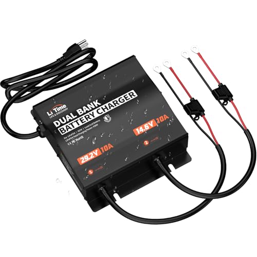 LiTime 2-Bank 12V 24V 10A Lithium Battery Charger, IP65 Wate