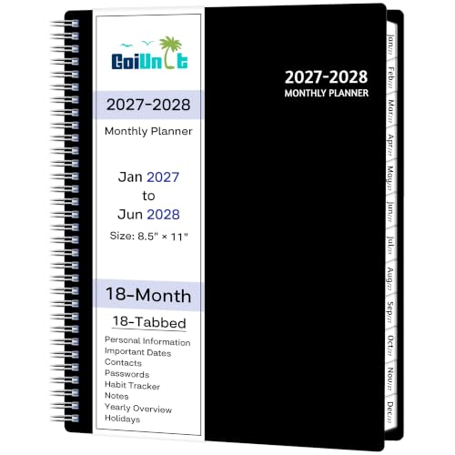 Agenda mensual 2027-2028 de 18 meses grande con cubierta flexible