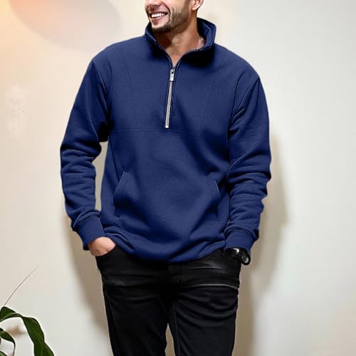 Quarter Zip Pullover Men Mock Neck Long Sleeve Sweatshirt Lightweight Casual Sweater Golf Pullovers with Pockets2