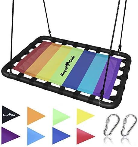 Giant Platform Tree Swing, 700 lb Weight Capacity, Durable Steel Frame, Waterproof, Adjustable Ropes, Flag Set and 2 Carabiners, Non-Stop Fun for Kids!