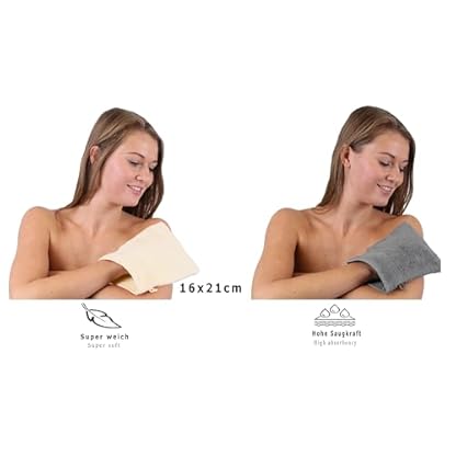Betz 10 Stück Waschhandschuhe Premium 100% Baumwolle Waschlappen Set 16x21 cm Farbe beige und anthrazit – Bild 5