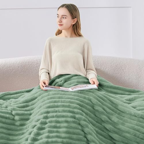 Image of BEDELITE Ribbed Fleece Throw Blanket for Couch, Sage Green, 50 inchx70 inch | Ultra-Soft Plush Fleece, Warm Yet Lightweight, Ribbed Texture, Home Decor, Machine Washable, Giftable, All-Season Use