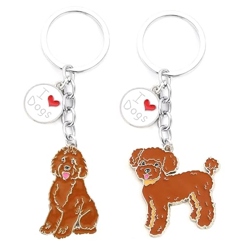 Fuerxy Dog Keychain, Cute Girls Key Chain, Fashion Puppy Bag Charm for Purse Handbags Bag Accessories Key Charms (Teddy-2 pcs-Brown)