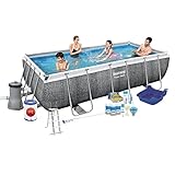 Bestway Power Steel Rotan Rect - Paquete confort de piscina (404 x 201 x 100 cm, con bomba de filtrado
