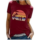 SKDOGDT Short Sleeve Shirts For Women Trendy Floral Graphic Tee Tops Loose Fit Crew Neck Workout T Shirts Cute Summer Blouses, X-Large, A11#2 Wine