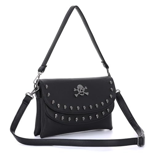 EVEOUT Sac Bandoulière Punk Femme à Motif Crâne Gothique Femme Sac en Simili Cuir avec Lanière Amovible pour Tous Les Jours,Décontracté