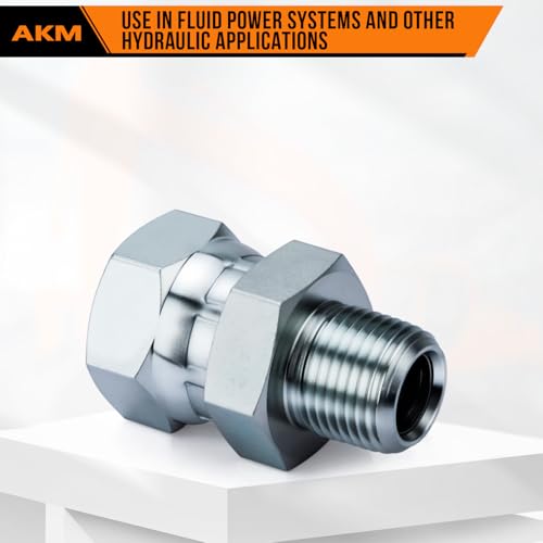 Image of Straight Hydraulic Hose Adapter Fittings, 1404-08-08 1 /2 inch-14 NPT Male Pipe x 1 /2 inch-14 NPSM Female Pipe Swivel Connectors x 5 pack