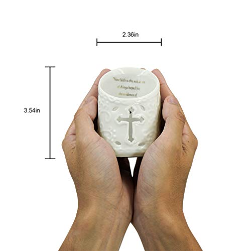 Dreamseden Set Of 2 Ceramic Christian Cross Tealight Candle Holder With Bible Verses Include Flickering Led Flameless Tea Light Candles For Wedding And Home Decor #TOP4