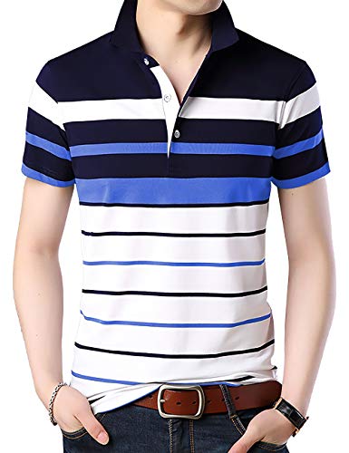 Image of EYEBOGLER Mens Cotton Blend Casual Polo Neck Half Sleeve Regular Fit Striped Printed Tshirt,Men Best Tshirt, Polo Styles