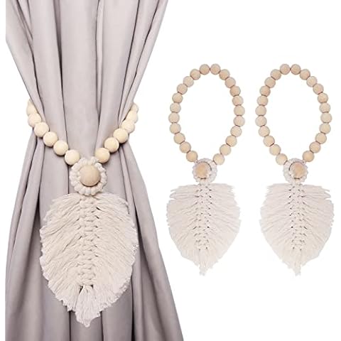 2 Pcs Boho Curtain Tiebacks, Decorative Rural Curtain Ties for Drapes, Hand Woven from Cotton Curtain Holdbacks for Indoor and Outdoor Cover