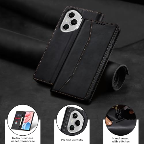 Image of Jasonyu Cover for Honor 400 Pro Flip PU Leather Case, Book Wallet Cover, Stand Function, Magnetic, Card Slots, TPU Bumper Case (Black)