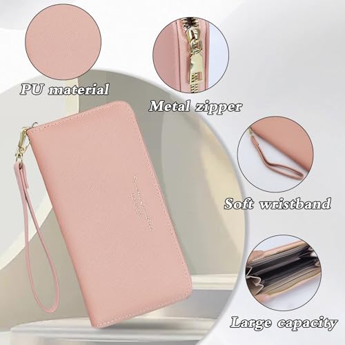 Womens Wallet, PU Leather Ladies Wallets Credit Card Holder for Women and Girls, Fashion Women's Wallets Long Wallet with Zipper for Travelling, Walking, Dating, Shopping (pink)3