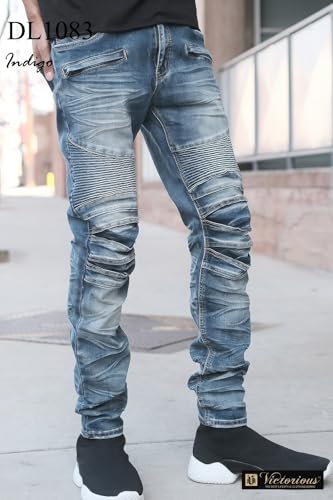 Mens Creased Biker Denim Jeans2