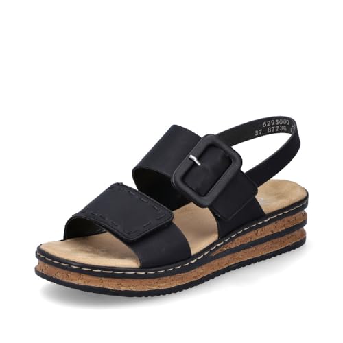 Rieker Damen Keilsandalen 62950, Frauen Sandalen,Strandschuhe,Keilsandaletten,Keilabsatz,Wedge-Heel,bequem,flach,schwarz (00),39 EU / 6 UK