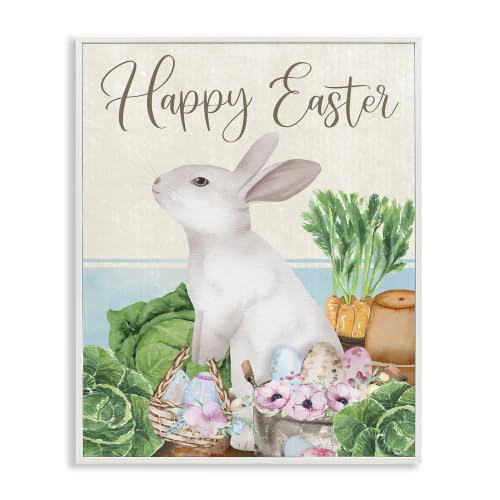 Happy Easter Bunny Basket Floral, 11 x 14 Inch Framed Giclée Print