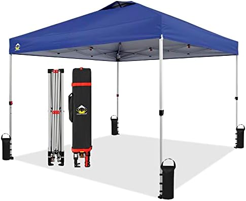 CROWN SHADES 10x10 Pop Up Canopy, Patented Center Lock One Push Tent Canopy, Newly Designed Storage Bag, 8 Stakes, 4 Ropes, Navy Blue