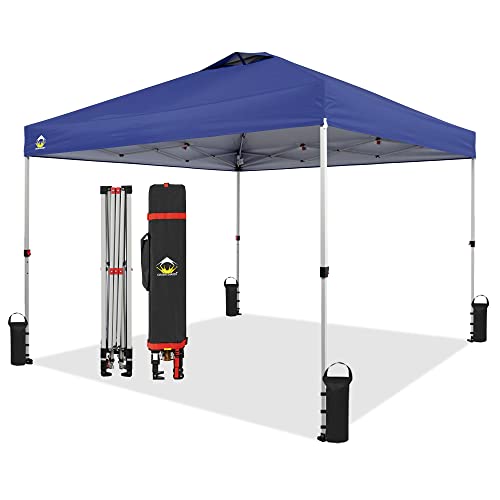Crown Shades 10X10 Pop Up Canopy, Patented Center Lock One Push Tent Canopy, Newly Designed Storage Bag, 8 Stakes, 4 Ropes, Navy Blue #TOP1