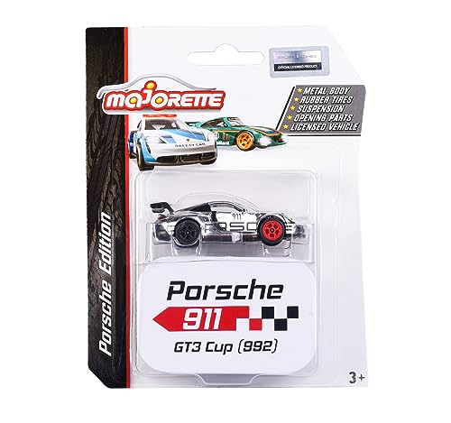 Image of Majorette Porsche 911 GT3 Cup (992) Die-Cast Model Car, Metal Body with Rubber Tyres, Silver