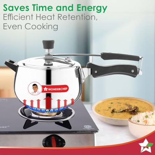 Image of Wonderchef Nigella Triply Stainless Steel Pressure Cooker 5L, Inner Lid, Gas, Induction Compatible & Ceramic Cooktop, ISI Certified, Contour Collection, Uniform Heating, 5-Year Warranty
