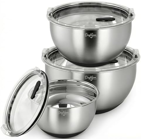 Mixing Bowls with Airtight Lids, Stainless Steel Nesting Bowl Set...