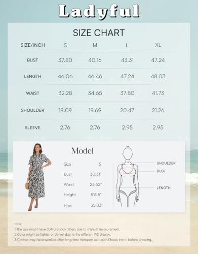 Image of Ladyful Women Casual Button Down Short Sleeve Shirt Dress Tie Waist Midi Shirt Dress Elegant Business Party