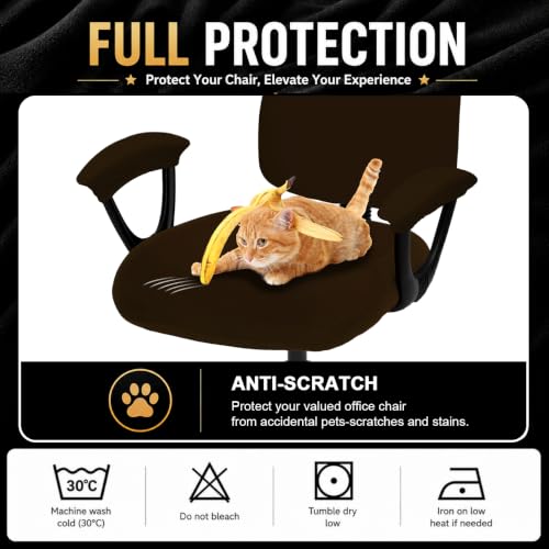 Image of DIVA EN CAMINO DEC Office Chair Covers - Universal Stretch Computer Chair Slipcover - 180GSM Washable Rotating Backrest Coverings & Cushion Protectors & Armrest Covers for Dogs, Cats, Pets, Brown