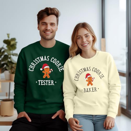 LOTUCY Moletom de Natal combinando para casais, bordado, padeiro e testador, pulôver de Natal, Damas