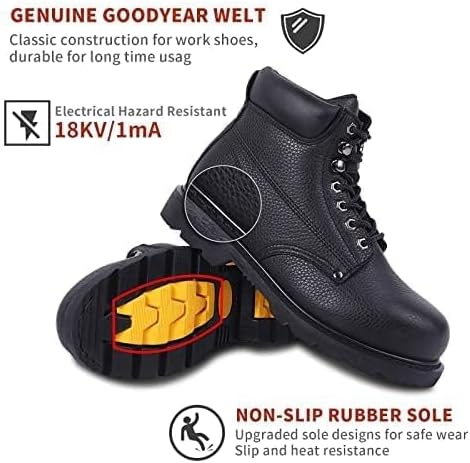 Miniatura 2 de Botas de seguridad de trabajo con punta de acero para hombres, zapatos de trabajo anchos cómodos, de cuero duradero, antideslizantes, resistentes al