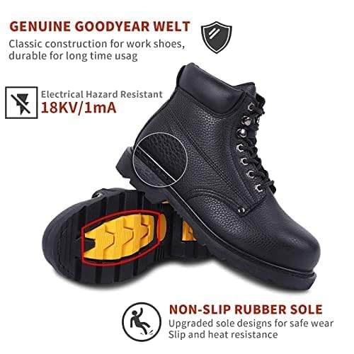 Work Boots for Men, Steel Toe Leather Safety Boots, Oil, Slip and Heat Resistant Heavy Duty Wide Industrial & Construction Boots, US 13W2