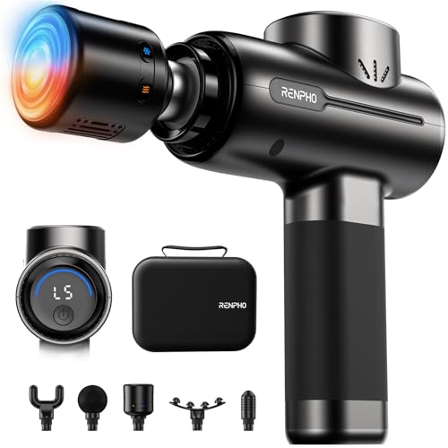 RENPHO Pistola de Masaje con Calor y Frío, Active Massage Gun Pistola de Masaje para Tejido Profundo, de Percusión para Relajación Muscular, Potente Masajeador Portátil con Pantalla Táctil LED