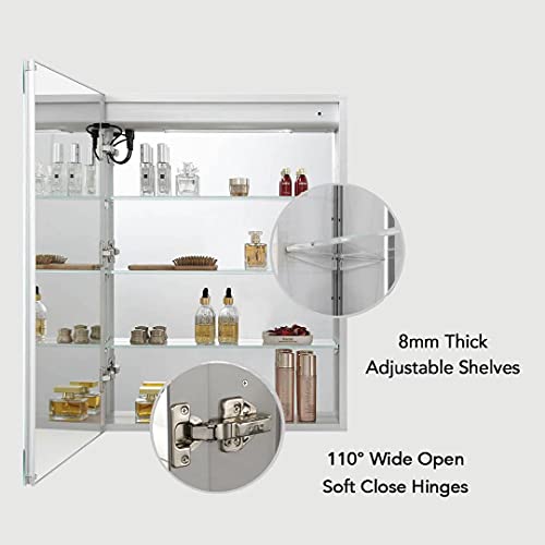 Blossom Recessed or Surface LED Mirror Medicine Cabinet with Lights, LED Medicine Cabinet with Defogger (24x32/Left Hinge) - Thumbnail 4