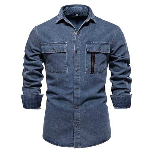Chemise à manches longues en denim ajustée pour homme adaptée aux rendez-vous d'affaires