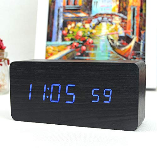Honorall Despertador digital de madeira digital LED de madeira Relógio de data/hora/data Relógio de