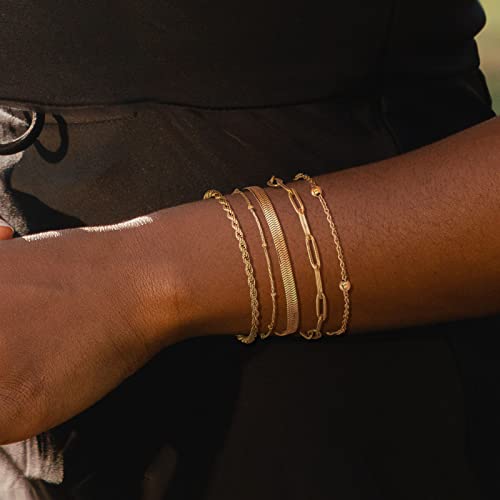 Dainty Gold Chain Bracelets Set For Women Girls, Trendy Gold Jewelry For Women Stackable Adjustable, 18K Gold Plated Paperclip Layered Link Bracelets #TOP6