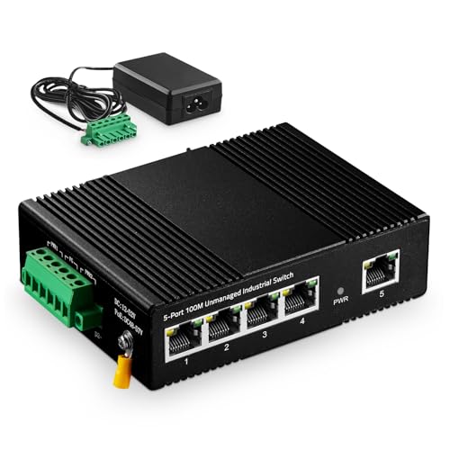 Image of 5 Port Industrial Ethernet Switch, 4 Ports and 1 Uplink 10 /100Mbps, Fanless Din Rail and Wall Mount, IP40 Aluminum Alloy -40~75C(-40~185F), with One Power Supply